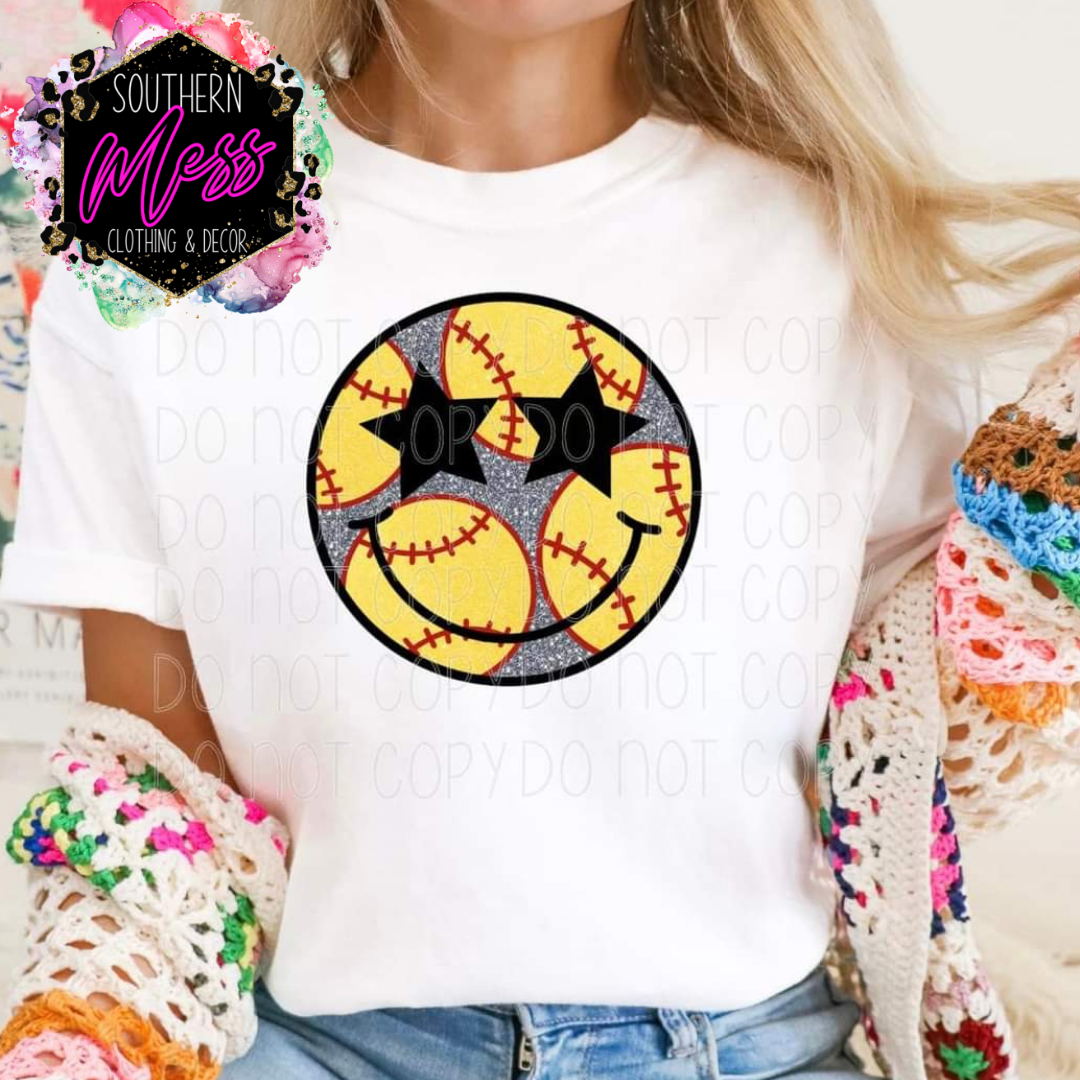 Softball Smiley Face Tee