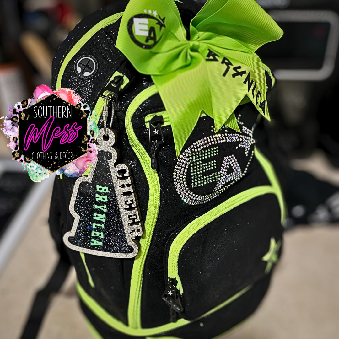 Personalized Glitter Cheer Megaphone Bag Tag