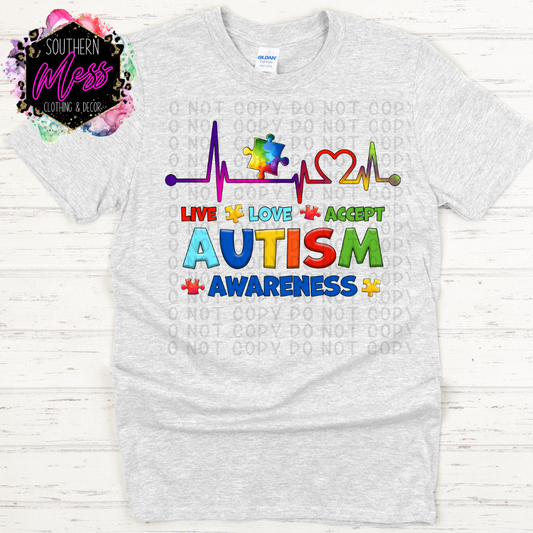 Autism Awareness Live Love Accept Tee