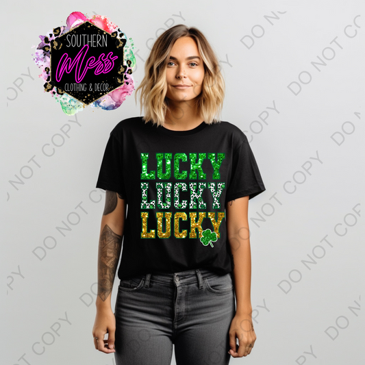 Lucky Lucky Lucky Faux Sequin Tee