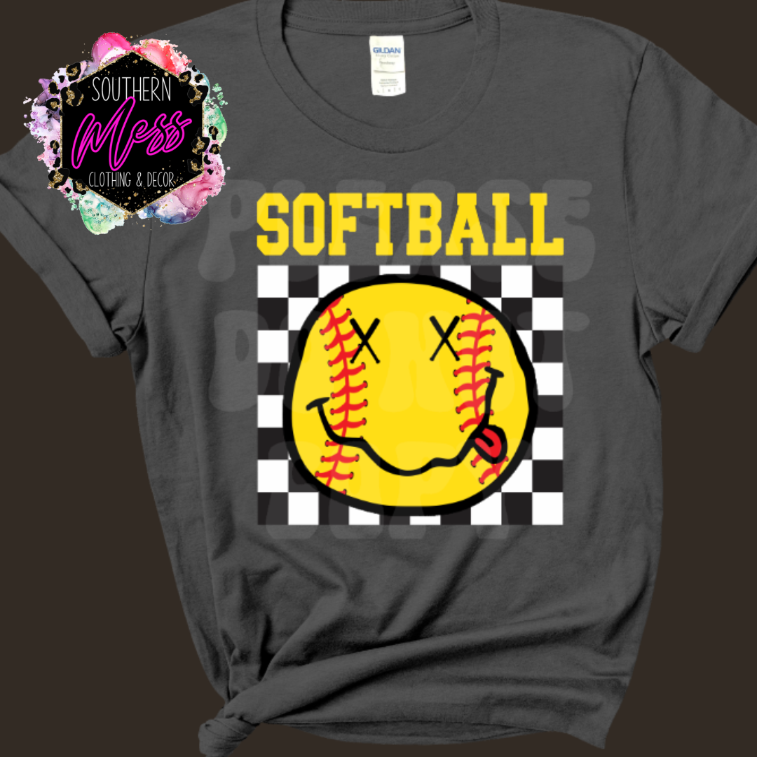 Softball Smiley Face Tee