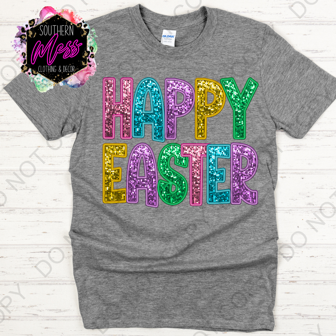 Happy Easter Faux Sequin Tee