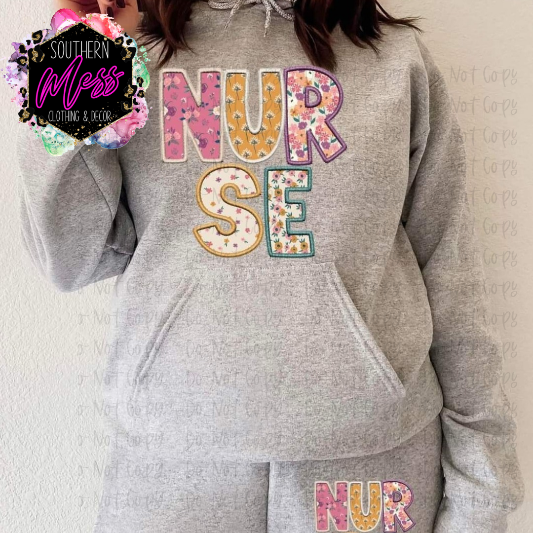 Nurse Spring Faux Embroidery Tee