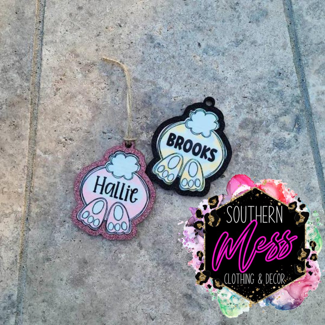Bunny Bottom Personalized Glitter Trimmed Easter Basket Tag