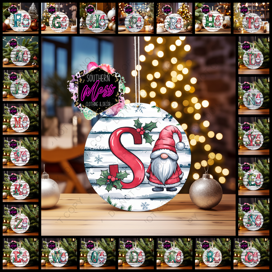 Gnome Initial Christmas Ornament