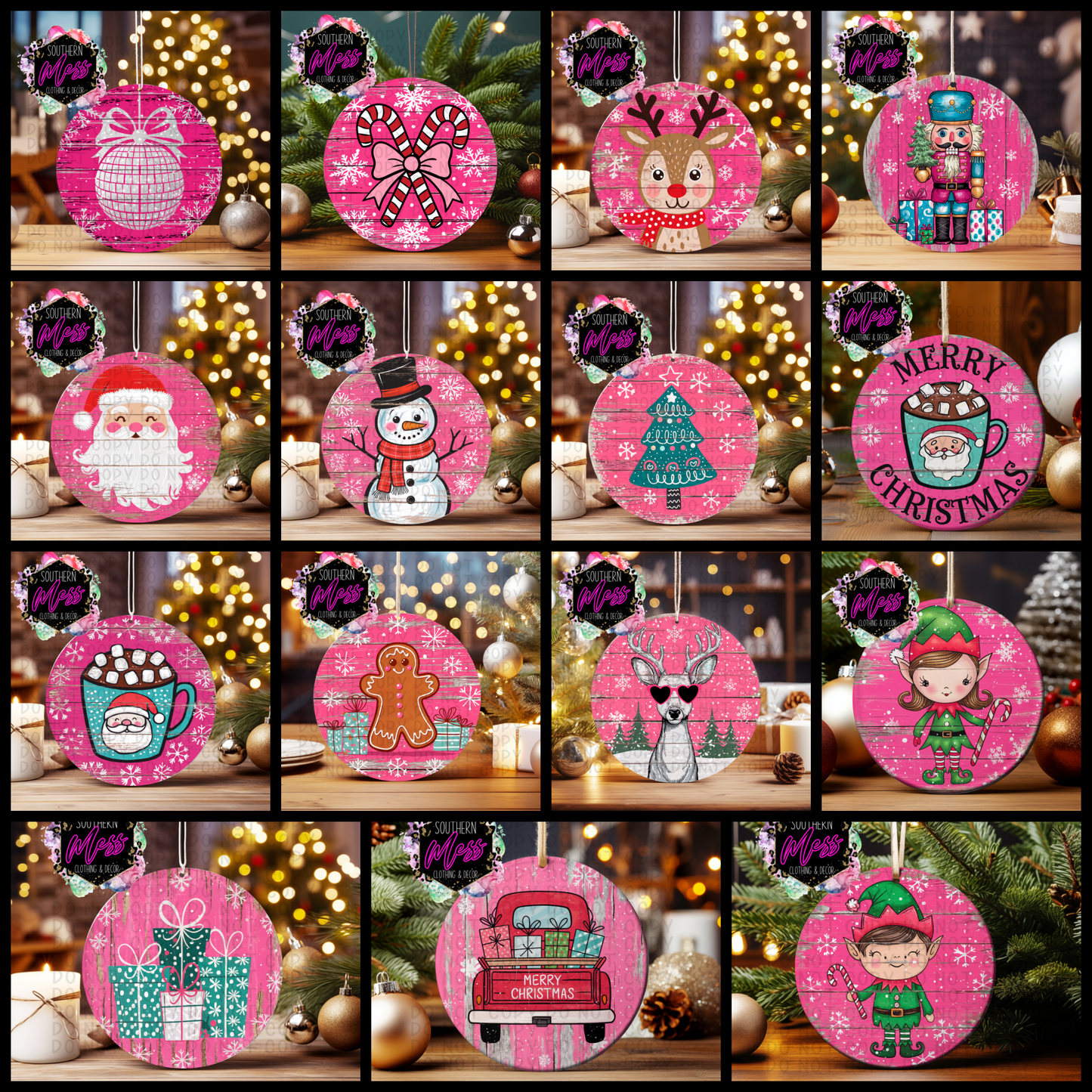 Retro Pink Christmas Ornaments