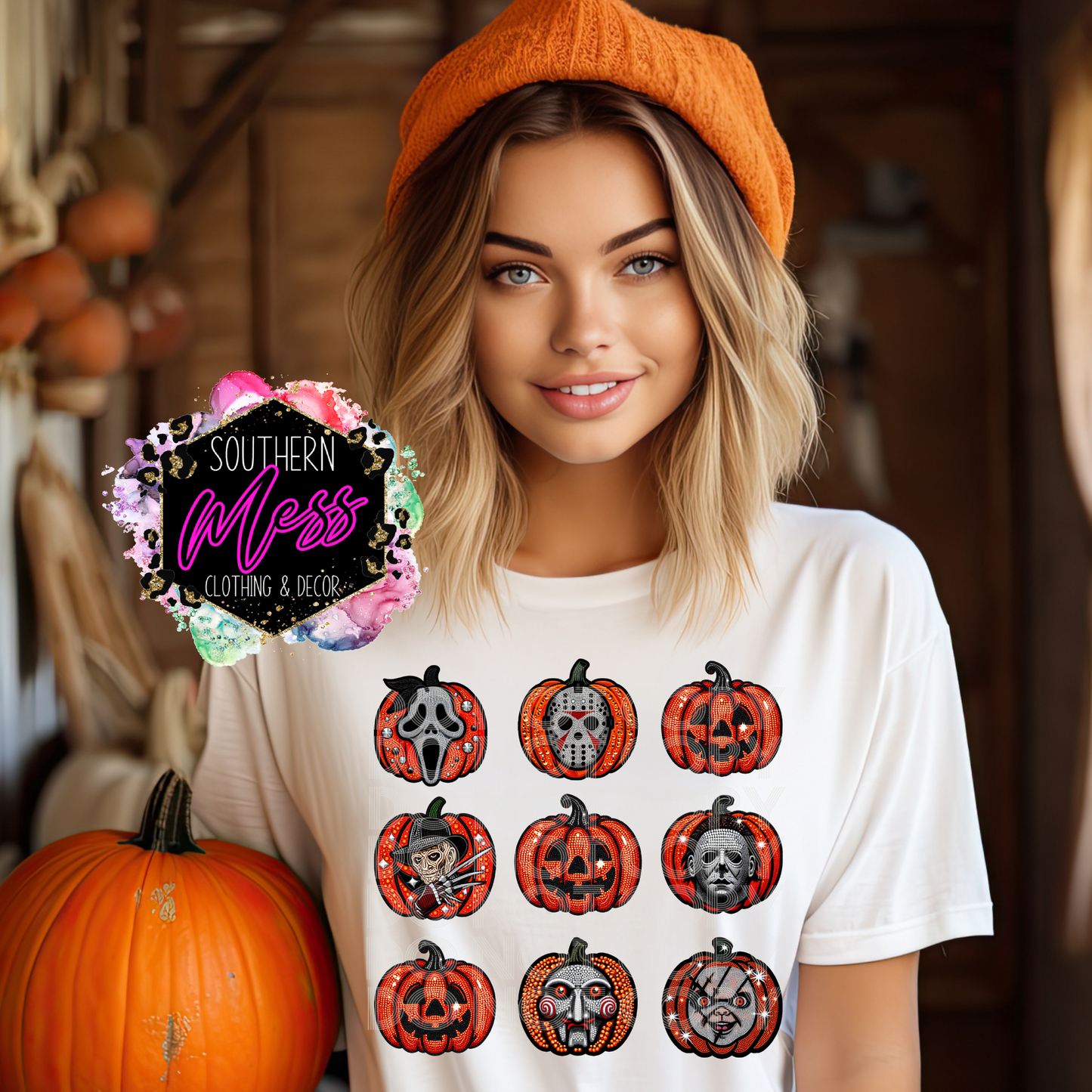 Glitter Horror Pumpkins Halloween Tee